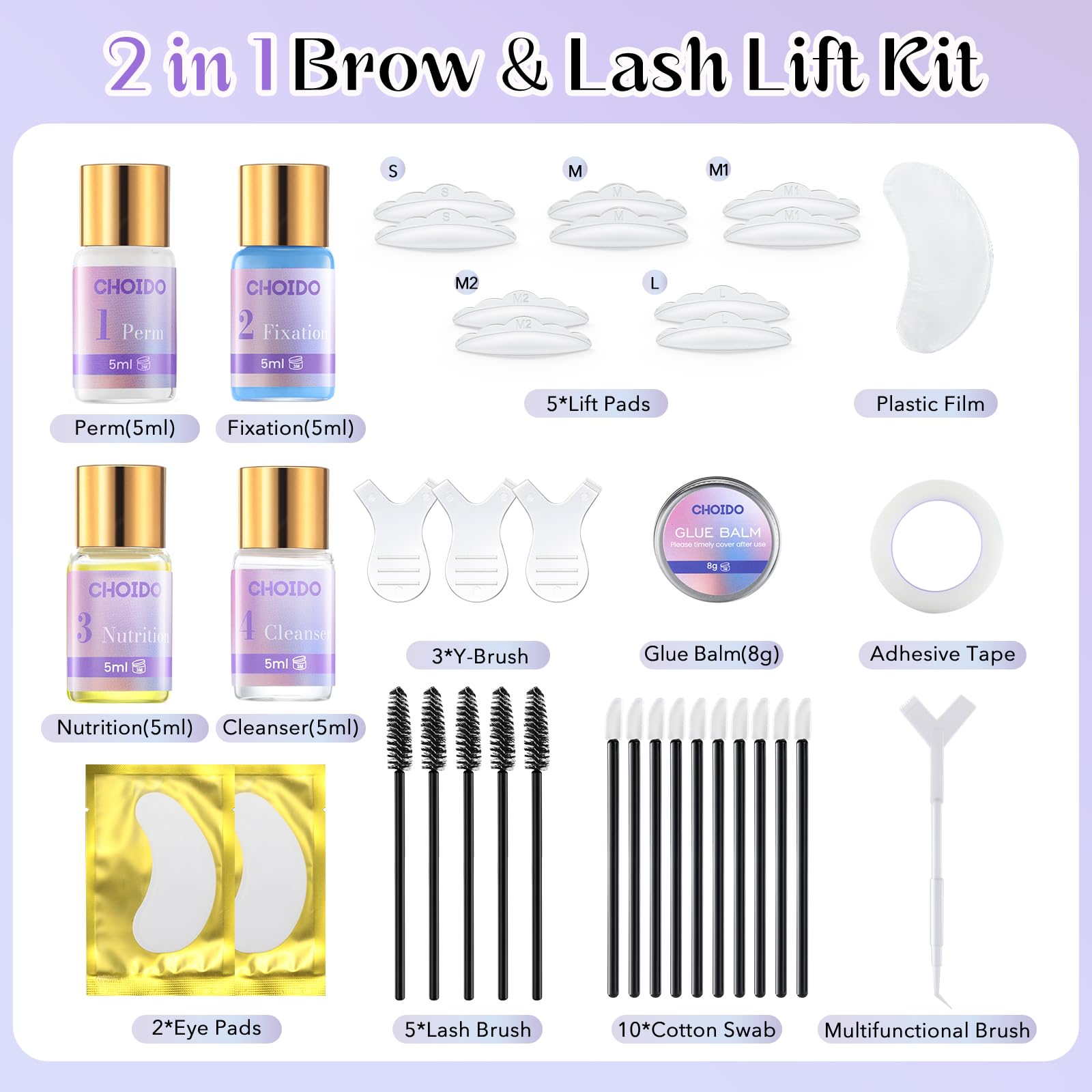 Choido perm lotion bottle shapes and lifts natural lashes for lasting curl.