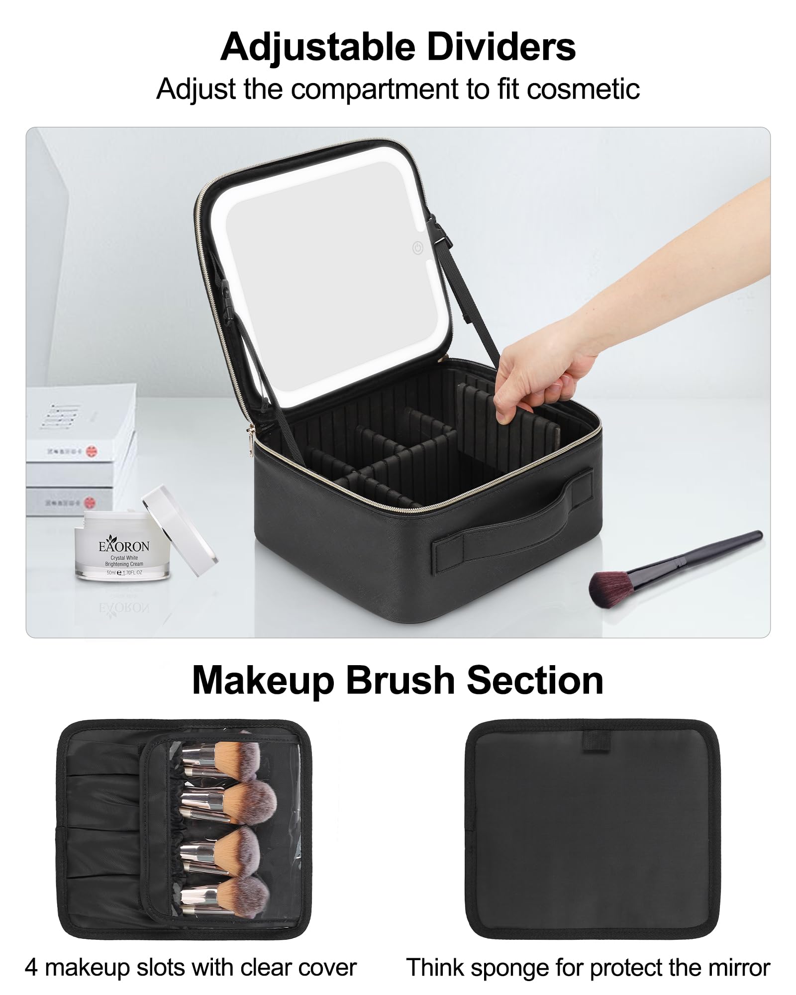 Chomeiu makeup bag brush holder secures brushes for quick touch-ups.
