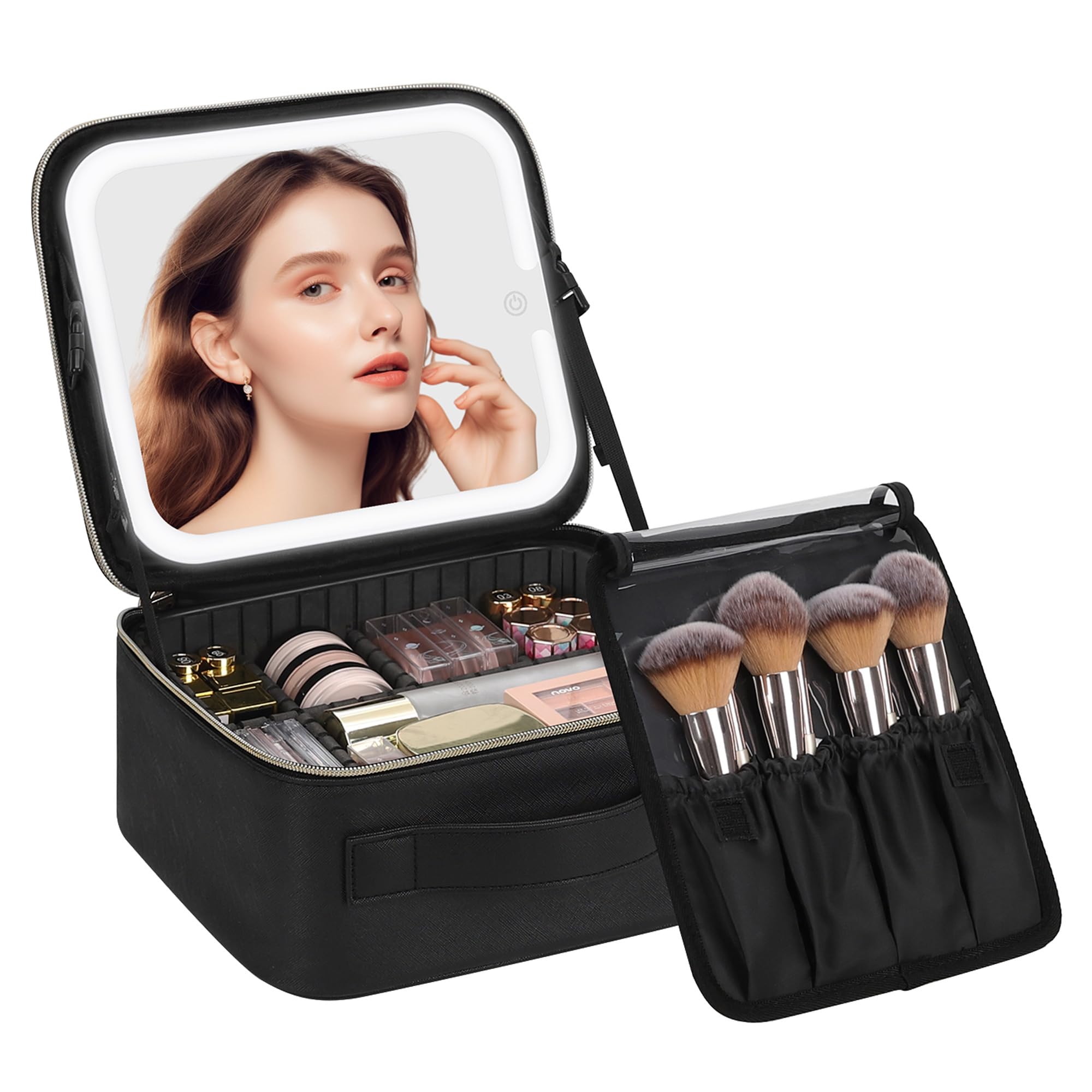 Chomeiu makeup bag with LED mirror illuminates makeup routines in dim environments.