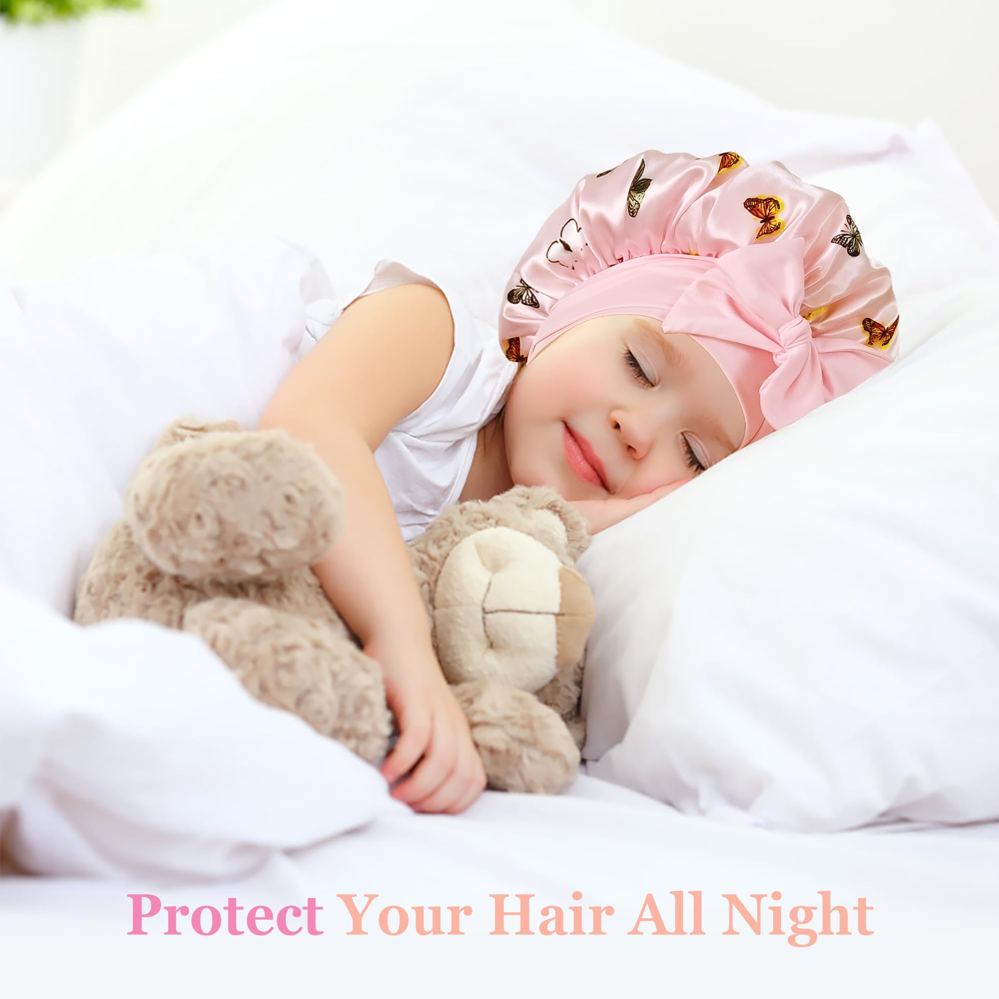Bonete con lazo ajustable de choshion seda para niñas, se mantiene en su lugar durante la noche.