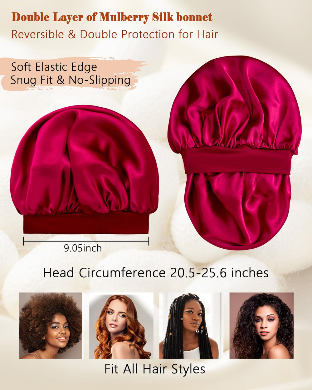 Choshion extra-large silk bonnet fits long, curly, or thick hair.