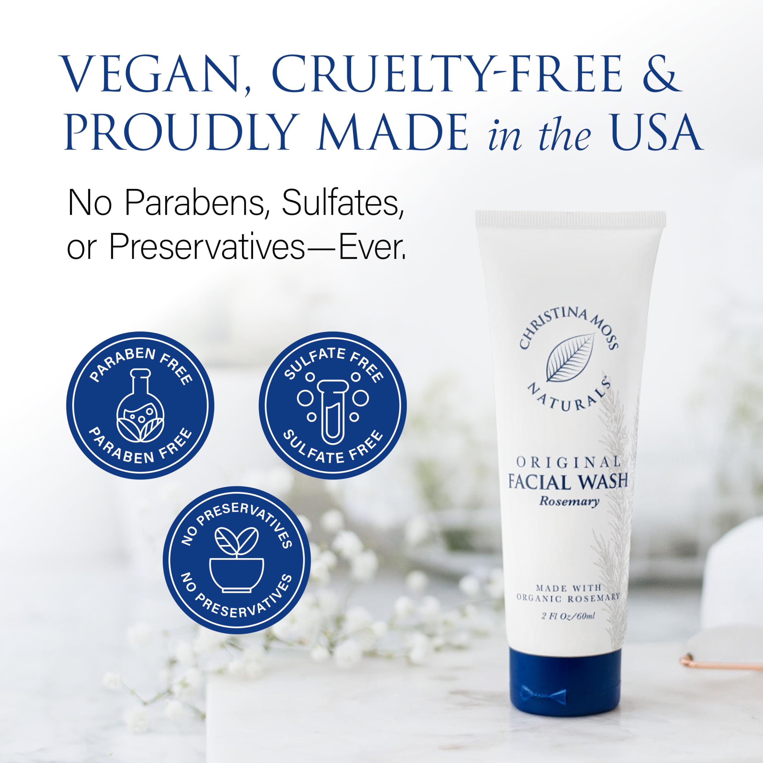 Christina Moss Naturals ingredients: aloe and rosemary highlight soothing care