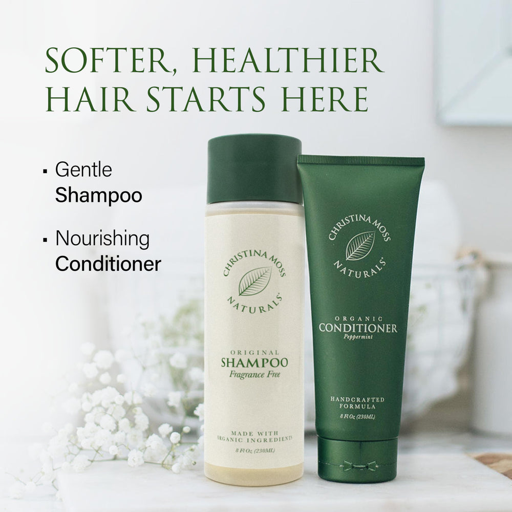 Christina Moss Naturals Shampoo paired with conditioner for balanced hydration
