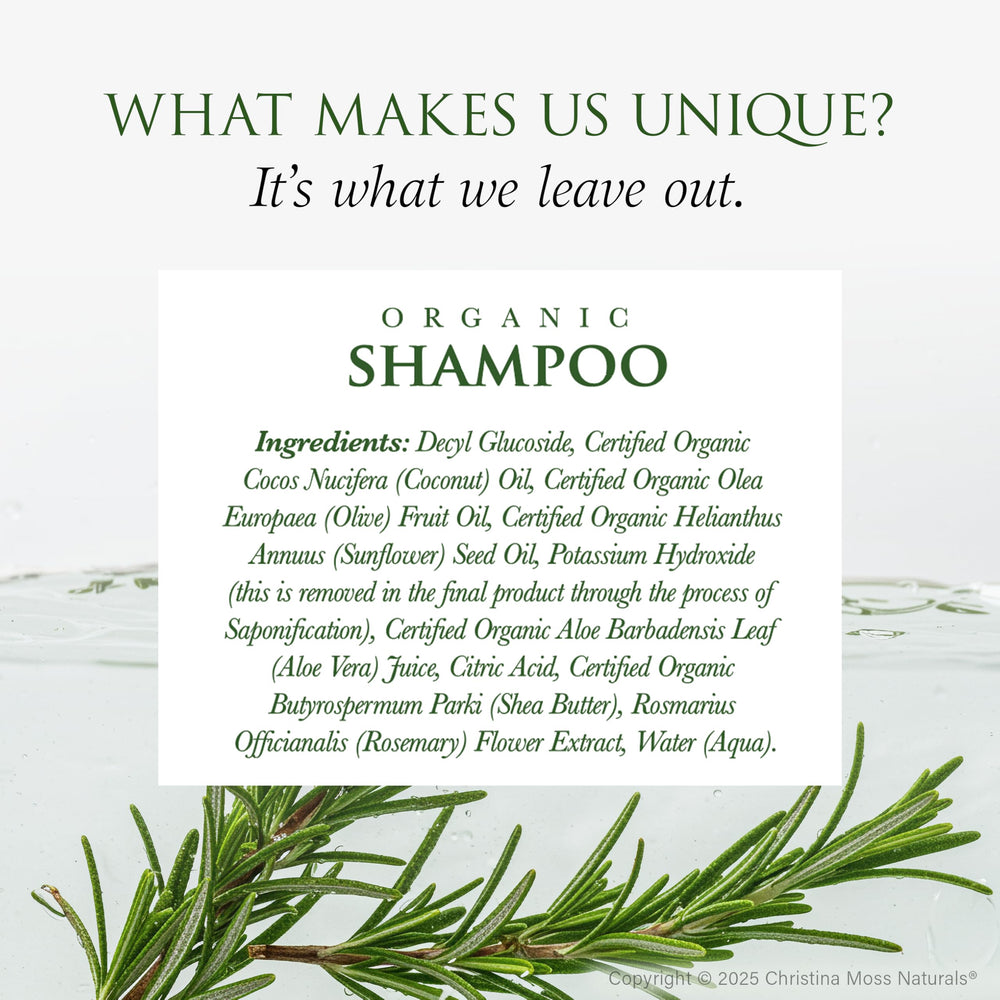 Christina Moss Naturals Shampoo bottle designed for women, men, and kids