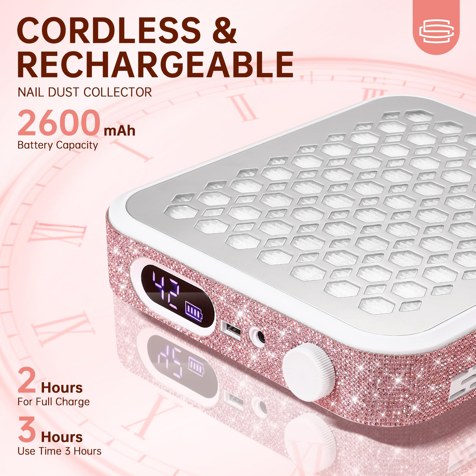 CHRISTINE SHELLY cordless operation enables wireless use during nail art sessions.