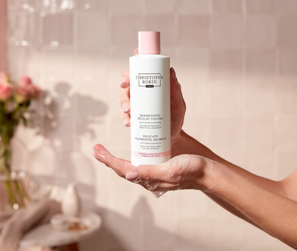Christophe Robin Delicate Volumizing Shampoo vegan cruelty-free logo communicates ethical choice.