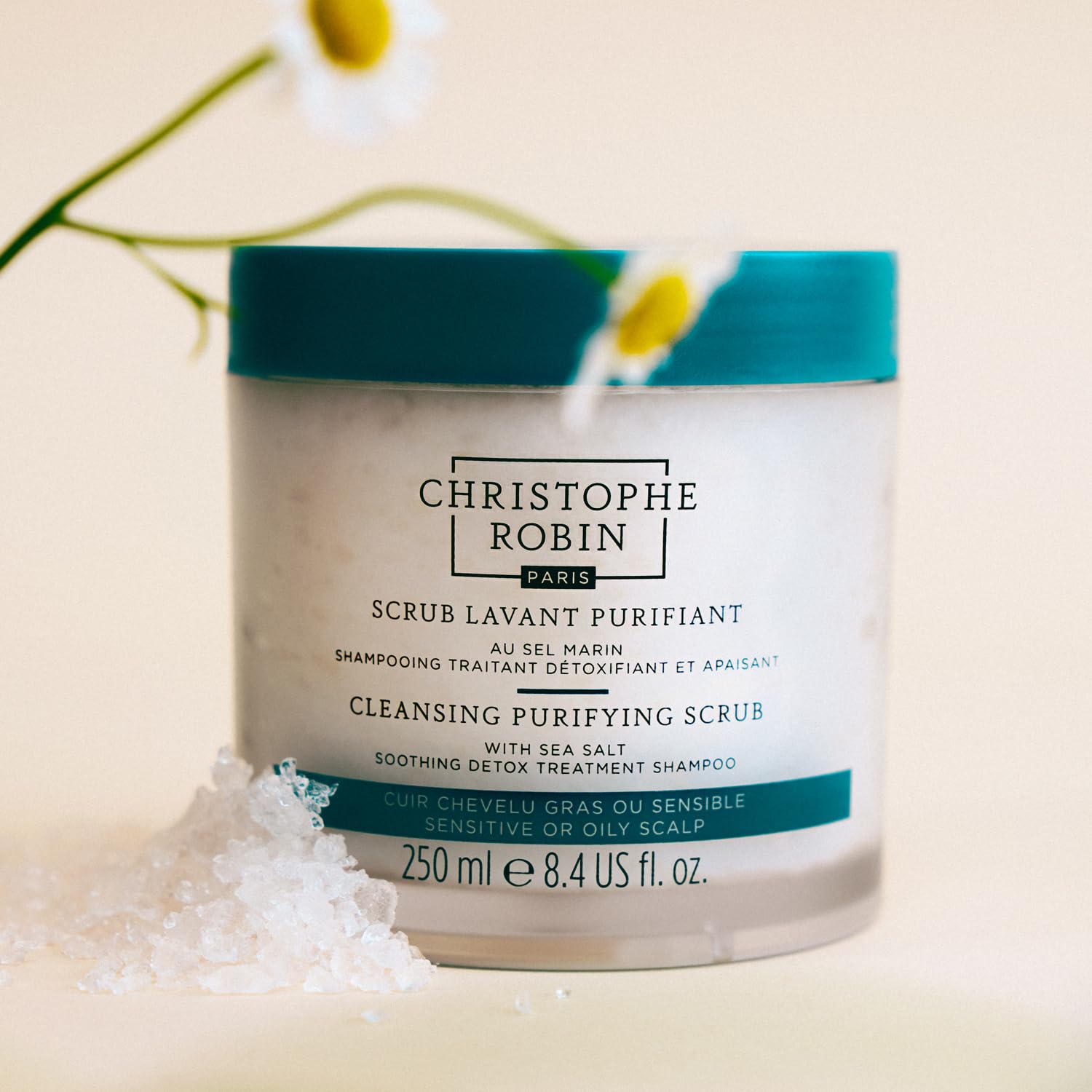 Christophe Robin Purifying Scalp Scrub packaging emphasizes vegan and cruelty-free credentials