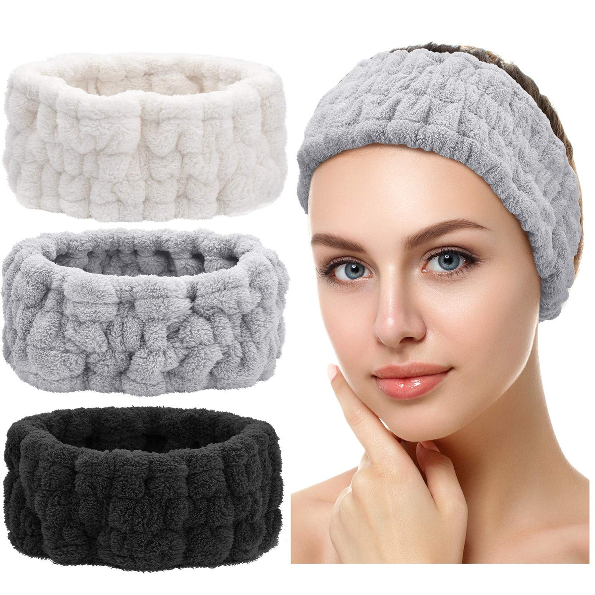 Banda Chuangdi negra para spa, suave y absorbente durante limpieza facial.