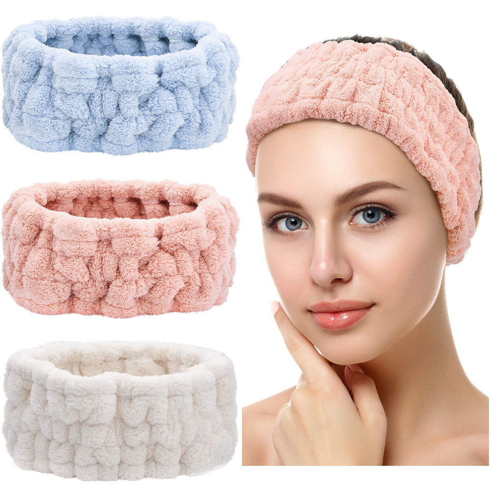 Chuangdi spa headband blue close-up shows soft microfiber fleece for makeup removal