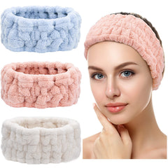 Chuangdi spa headband blue close-up shows soft microfiber fleece for makeup removal