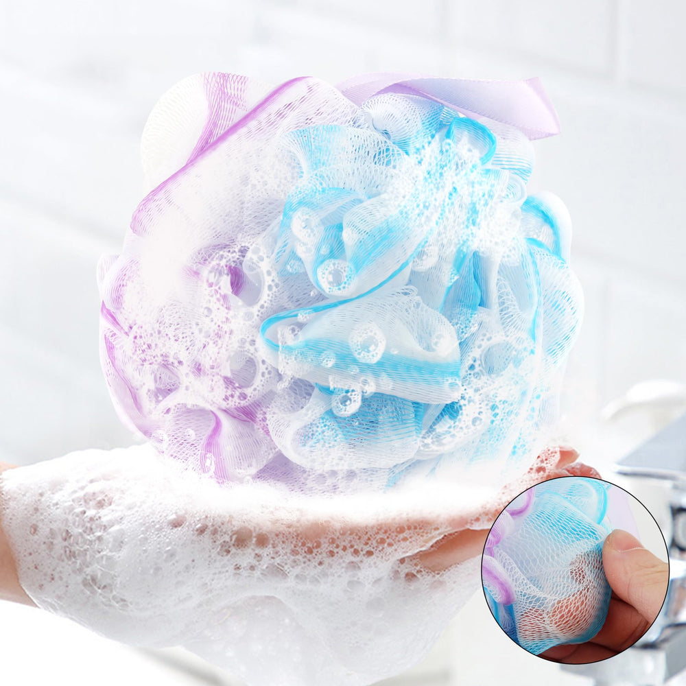 Chuya bath sponge ribbon lanyard enables easy hanging and drying