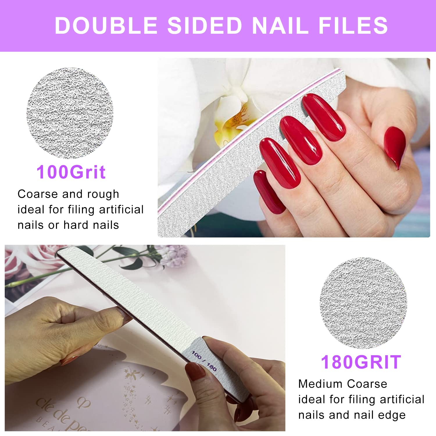 Cianyyee 100/180 grit nail file shapes and refines acrylic nails