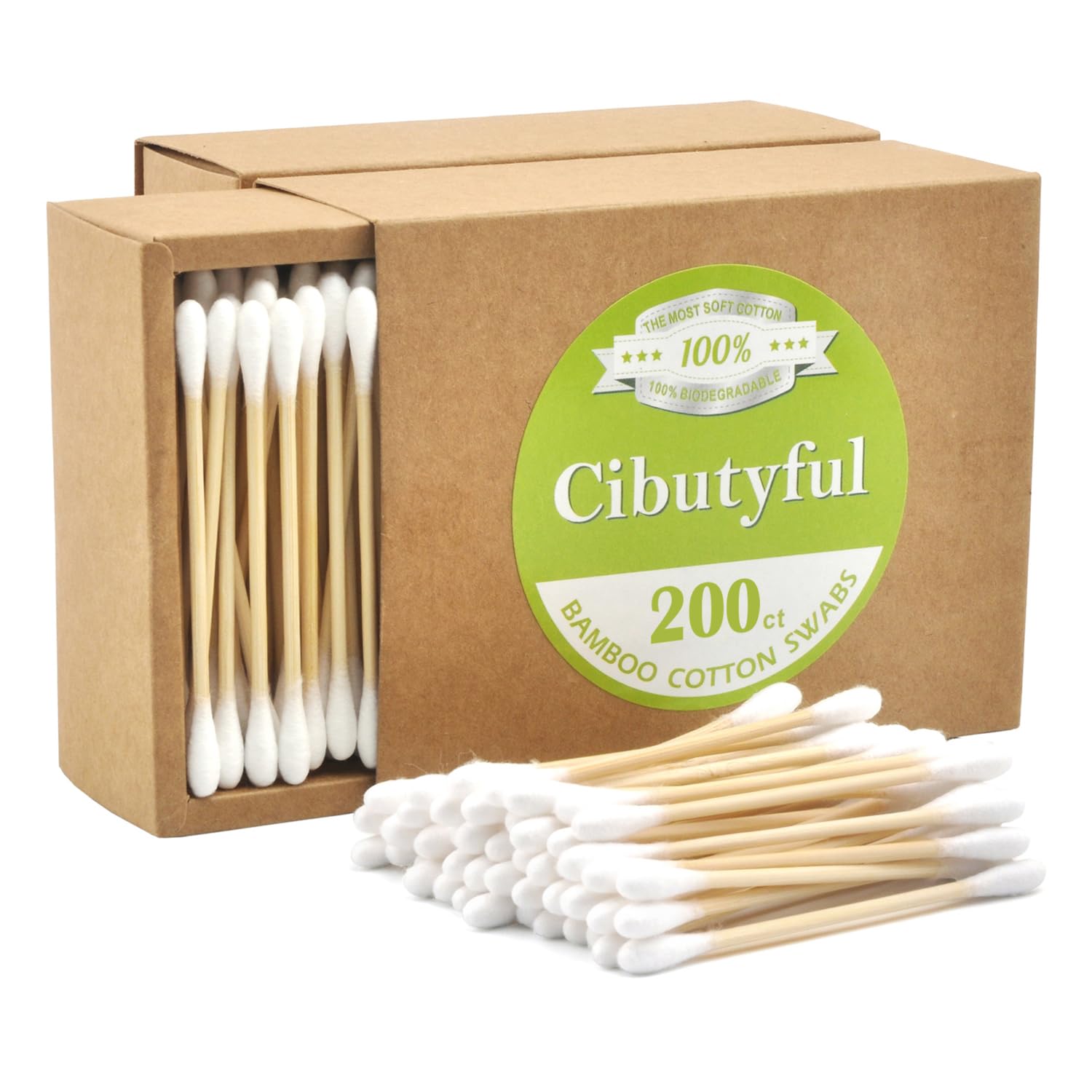 Cibutyful cotton swabs with double-round tips and 400-count packaging for versatile use