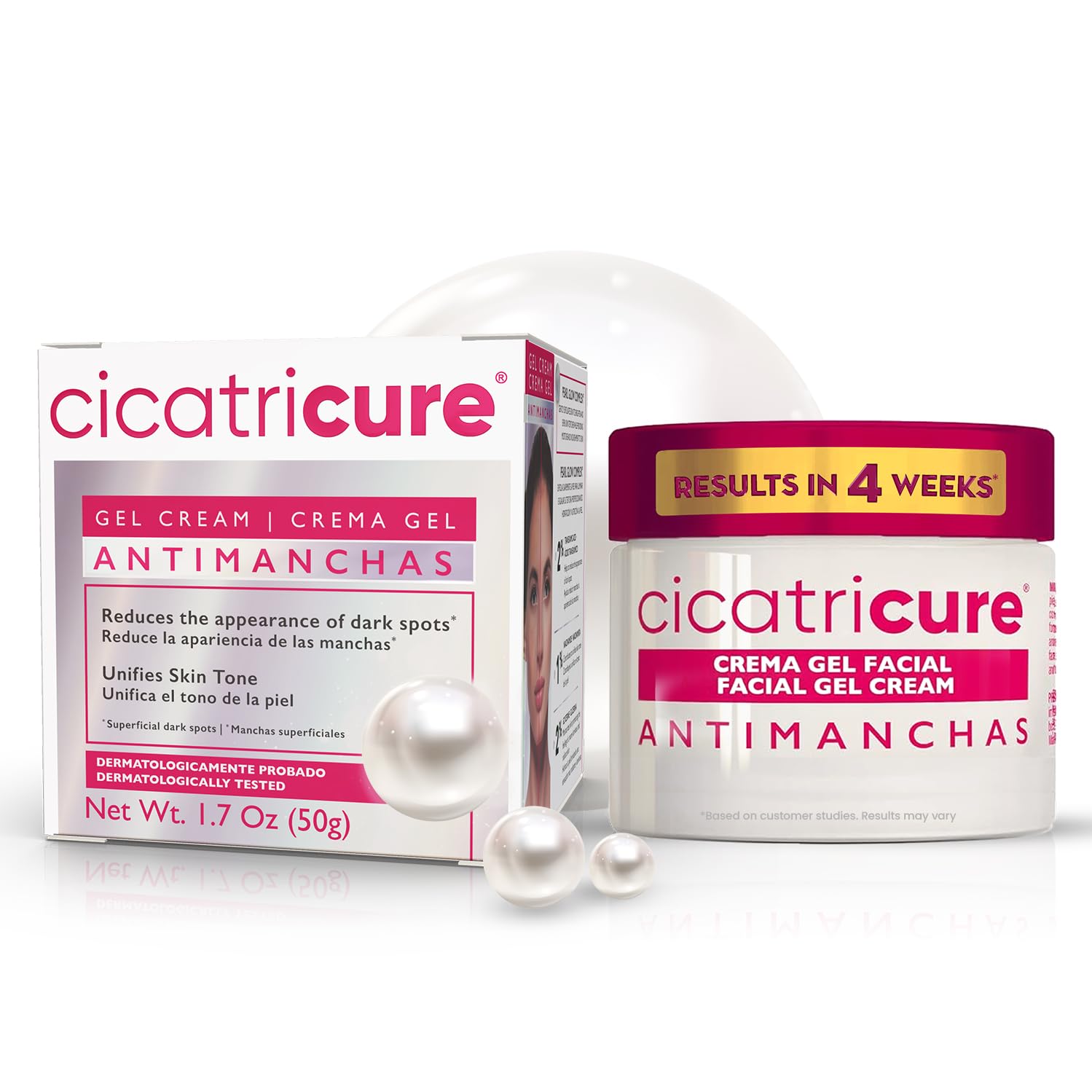 Cicatricure Antimanchas: bote de crema mostrando la textura ligera para uso diario