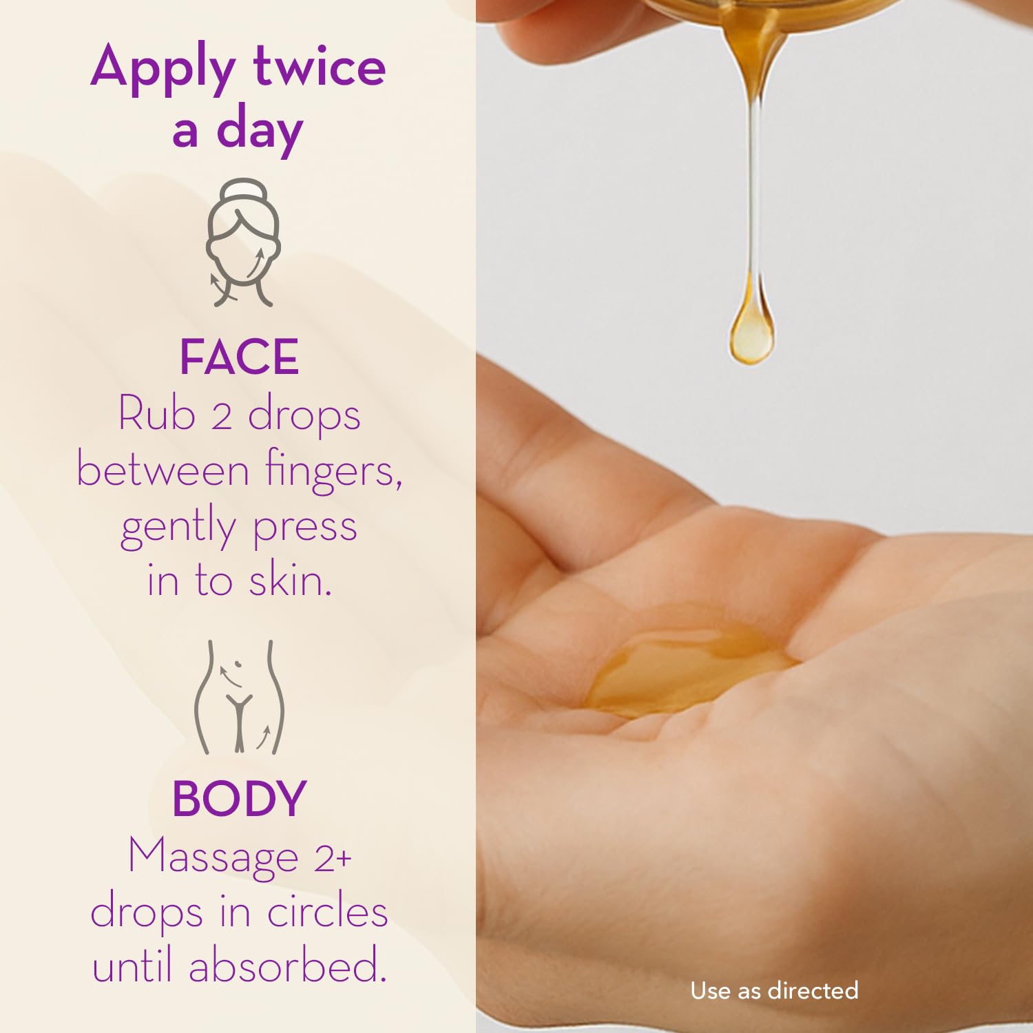 Cicatricure Cica Oil, masaje circular, activa absorción y suaviza la piel.
