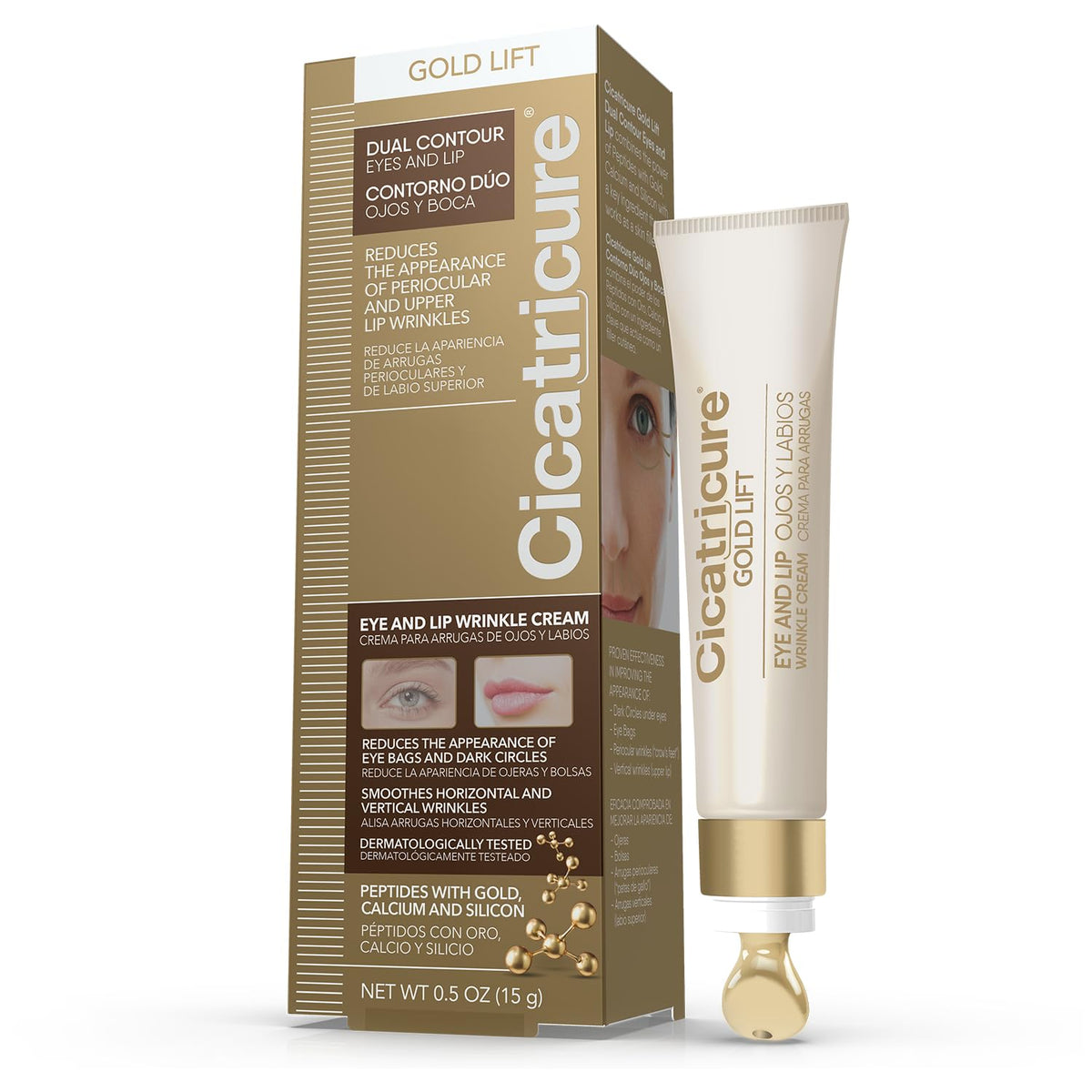 Empaque de Cicatricure Gold Lift para uso diario en la rutina de cuidado.
