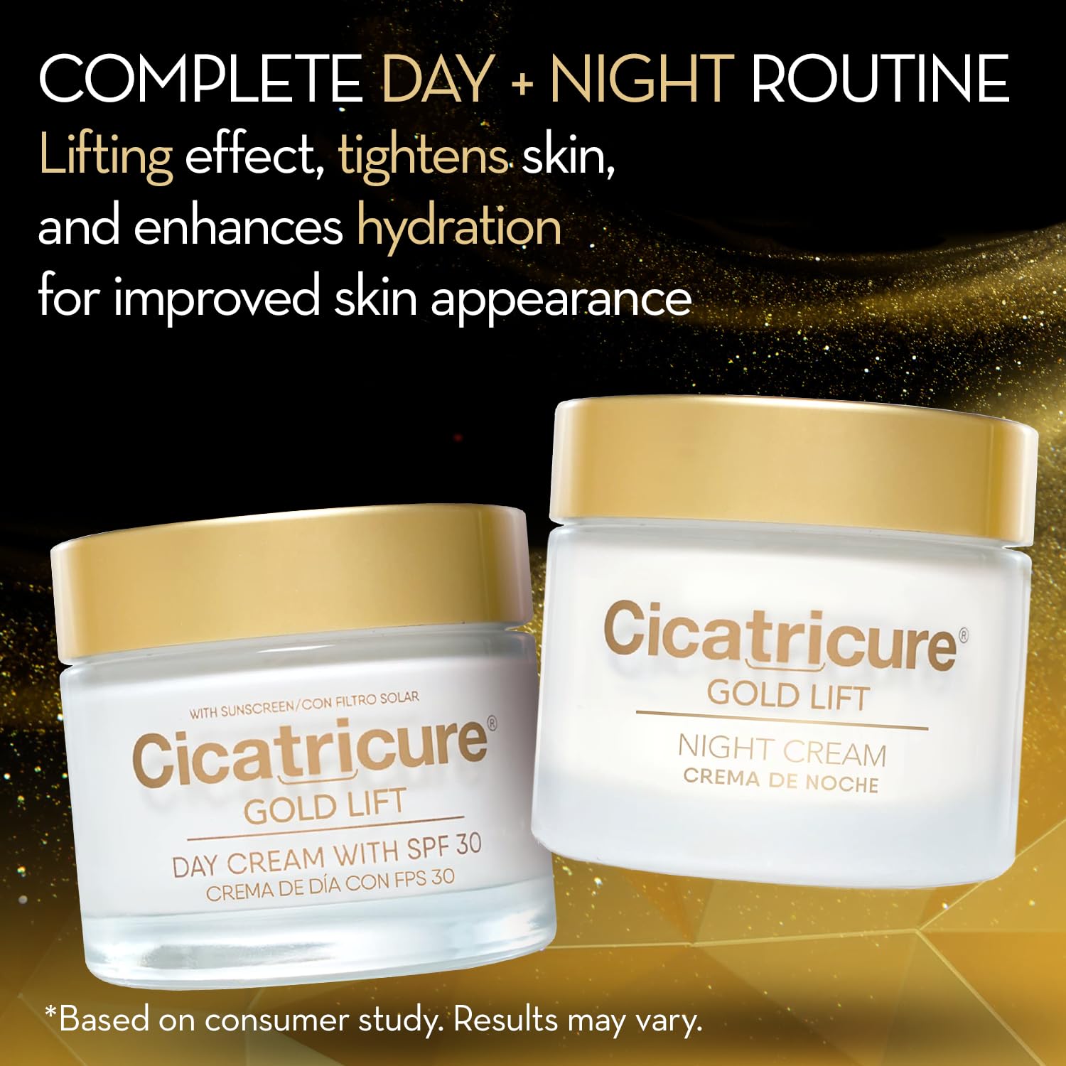Cicatricure Gold Lift gift pack featuring day and night creams for a complete routine.