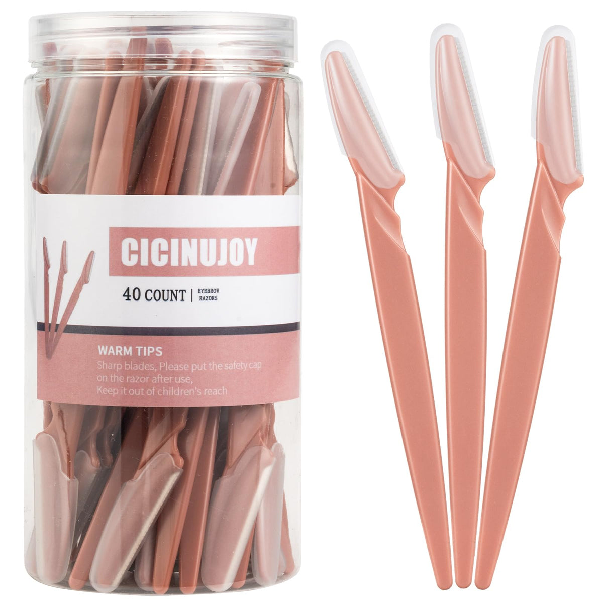 CICINUJOY eyebrow razor in terracotta packaging for easy storage and portability.