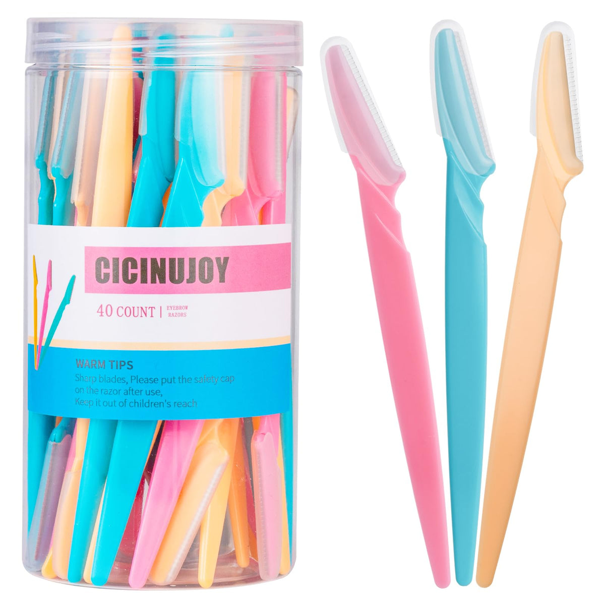 CICINUJOY 40pcs derma blades in a multicolor pack for convenient skincare sessions.