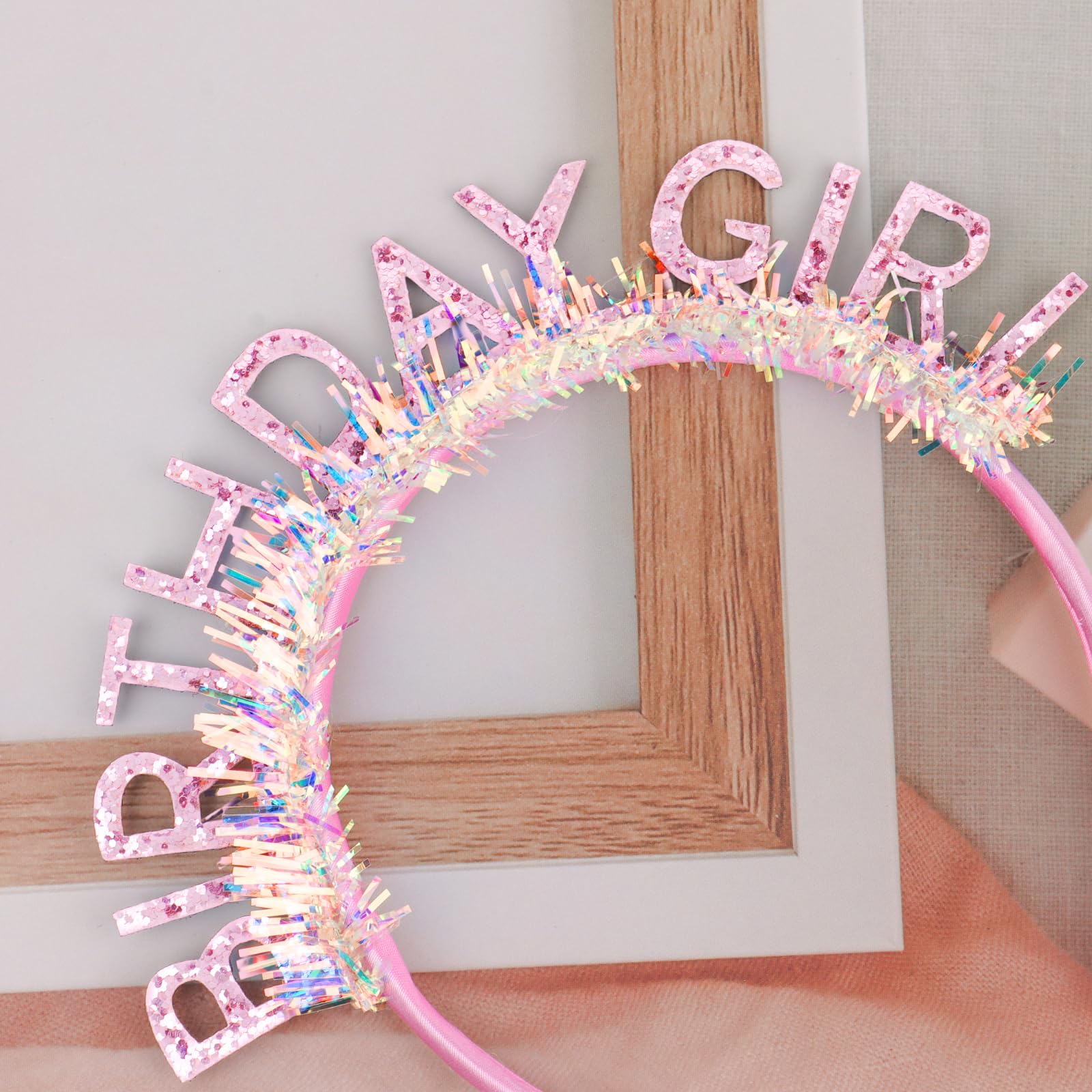 CIEHER pink tiara worn during birthday party decoration for a standout moment