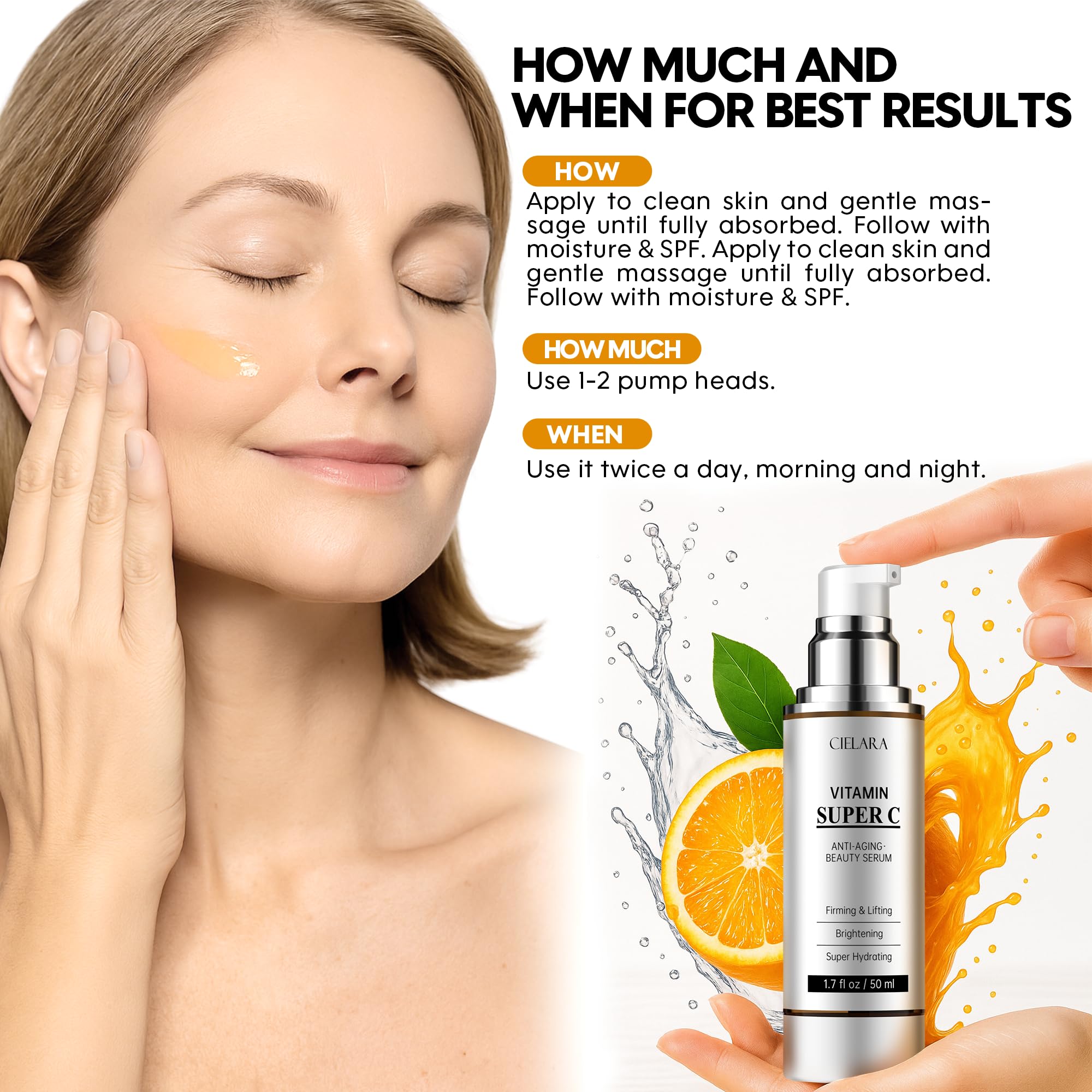 CIELARA Serum Vitamina C, rutina de mañana y noche para cuidado continuo.
