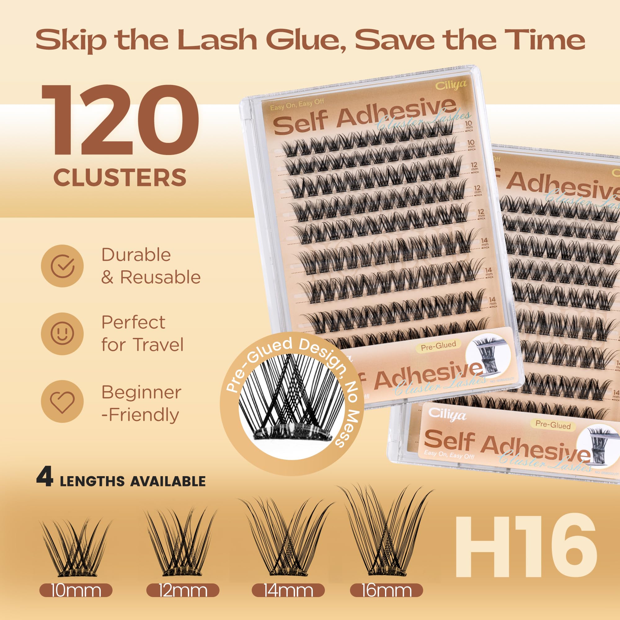 CILIYA pre-glued lash clusters provide effortless, mess-free application