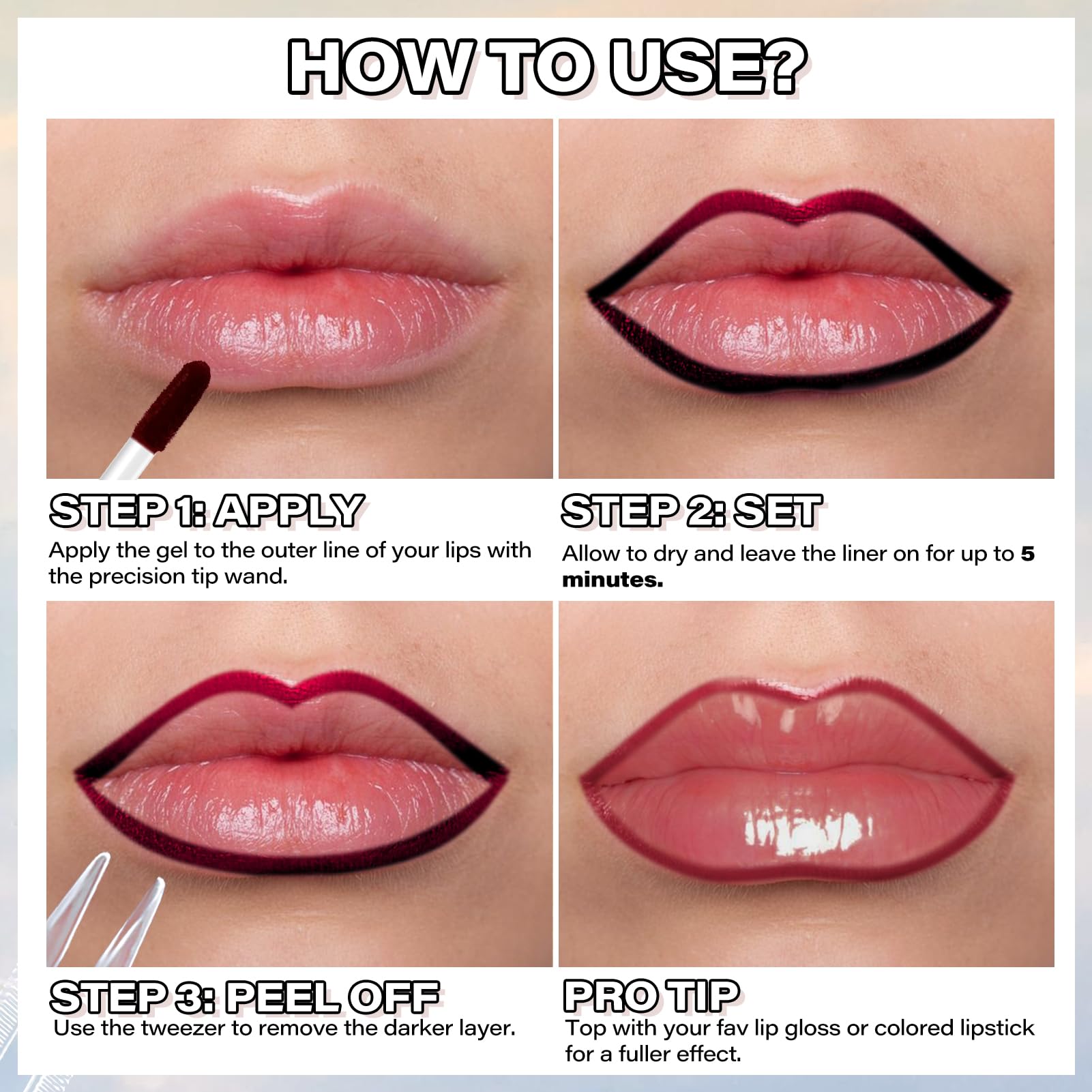 Cilrofelr Labial tatuaje frambuesa a prueba de transferencia, gel que no se corre.