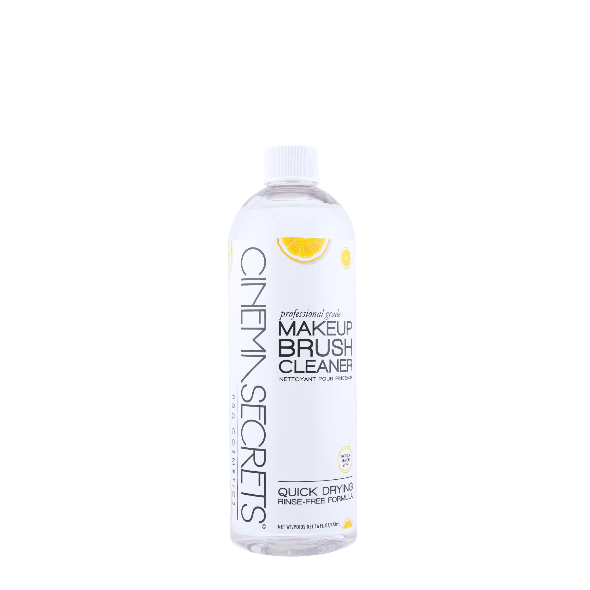 Cinema Secrets Original Brush Cleaner bottle with lemon scent for quick, rinse-free cleaning.