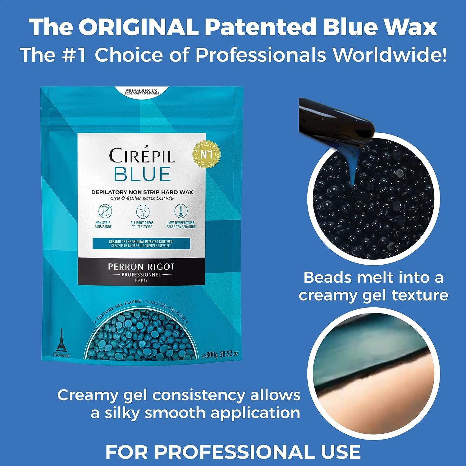 Cirepil blue wax beads for precise facial waxing and smooth results.