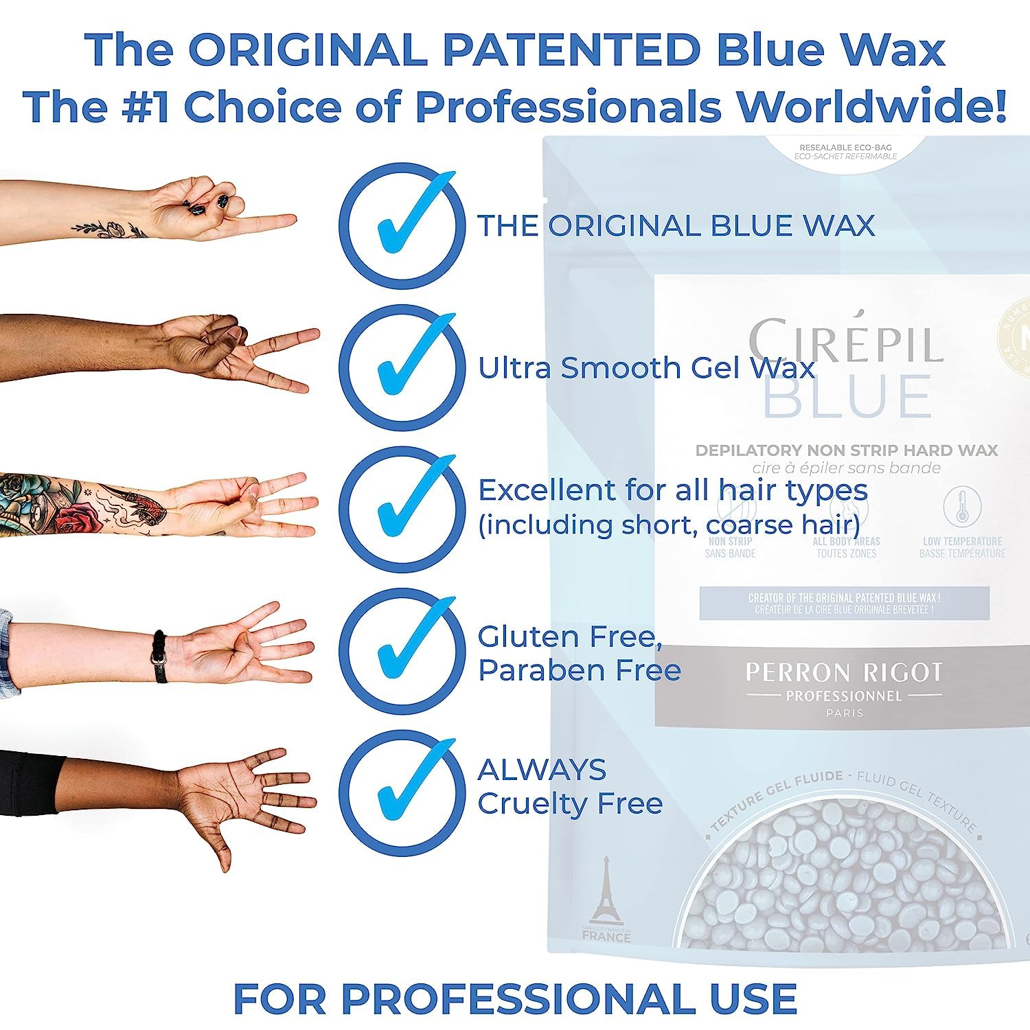 Cirepil blue wax beads suited for underarm waxing and comfort.