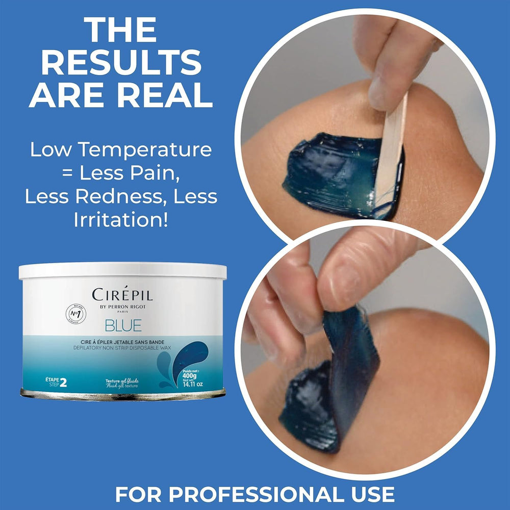 Cirepil Blue Wax Tin used on underarms with low-temperature formula.