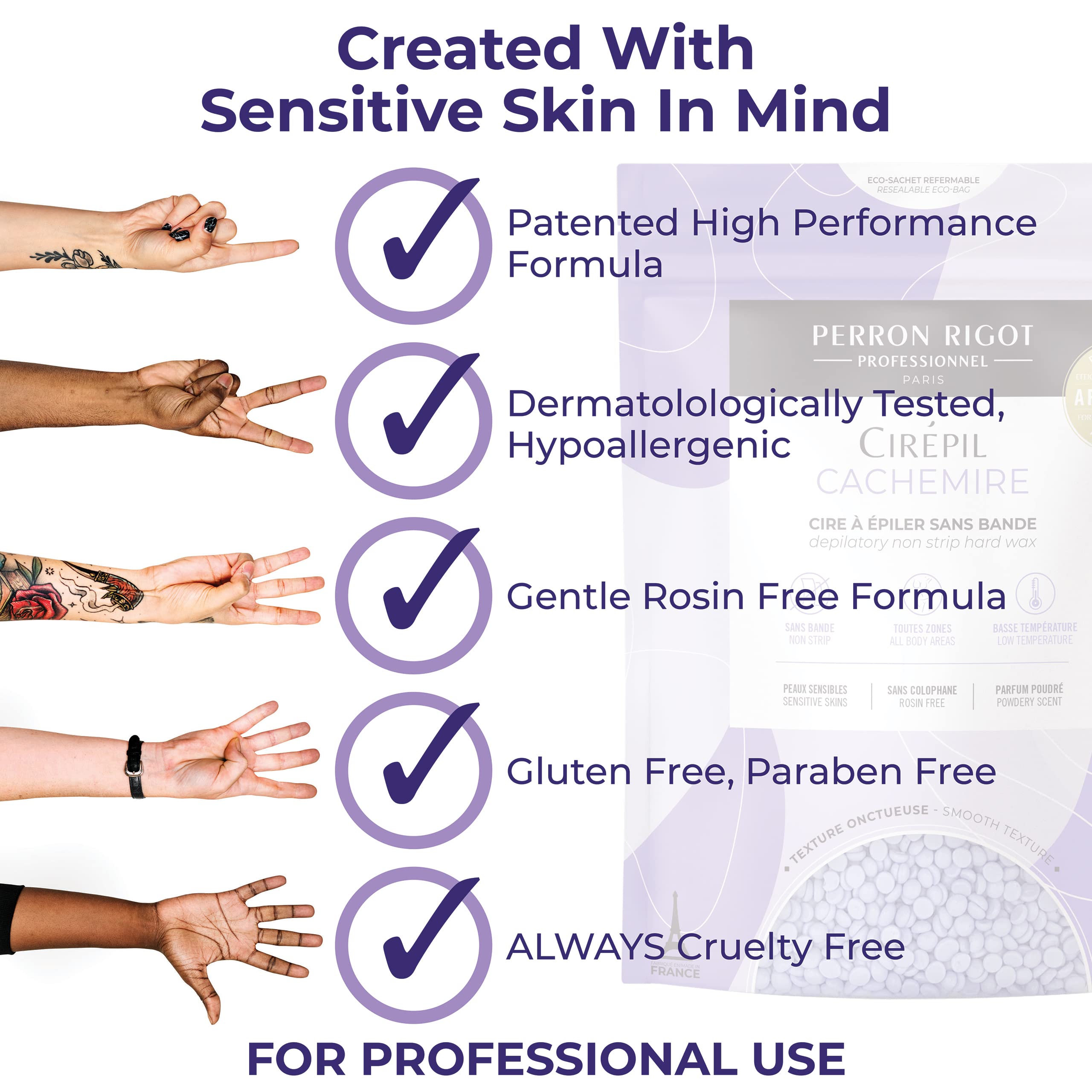 Cirepil Cachemire rosin-free hypoallergenic formula suitable for sensitive skin.