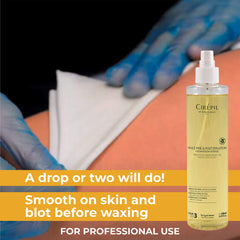 Cirepil oil drop application on skin shows targeted barrier before waxing.