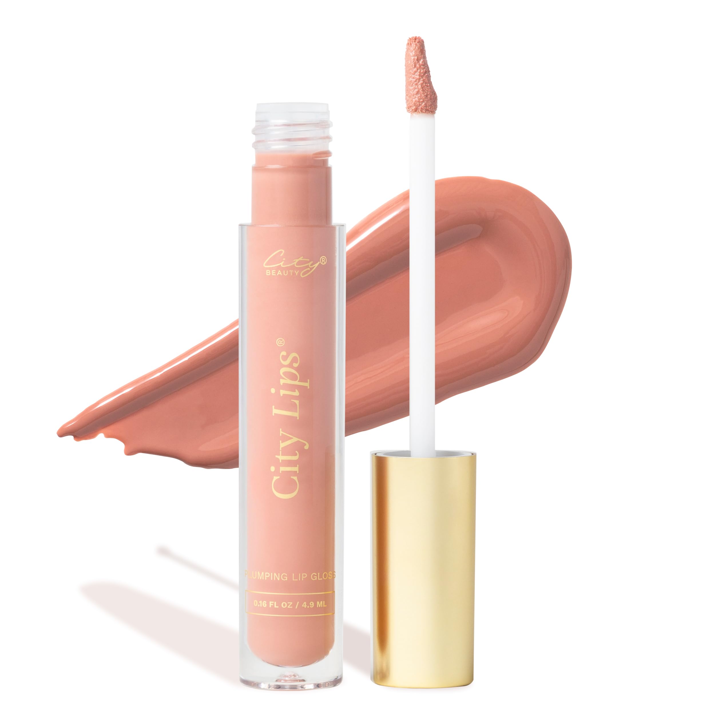 City Beauty City Lips Plumping Gloss Pink Nude on lips for instant plump and shine