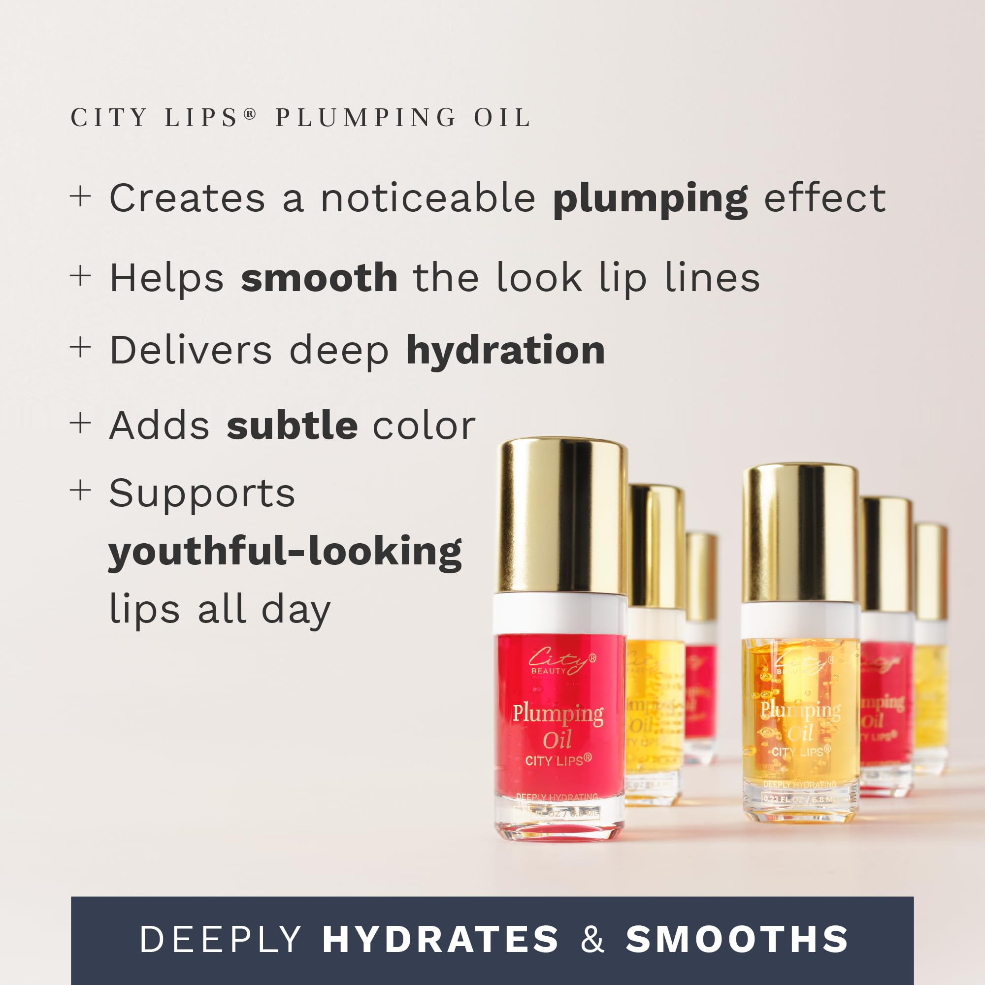City Beauty City Lips Plumping Oil closeup showing plump, smooth lips