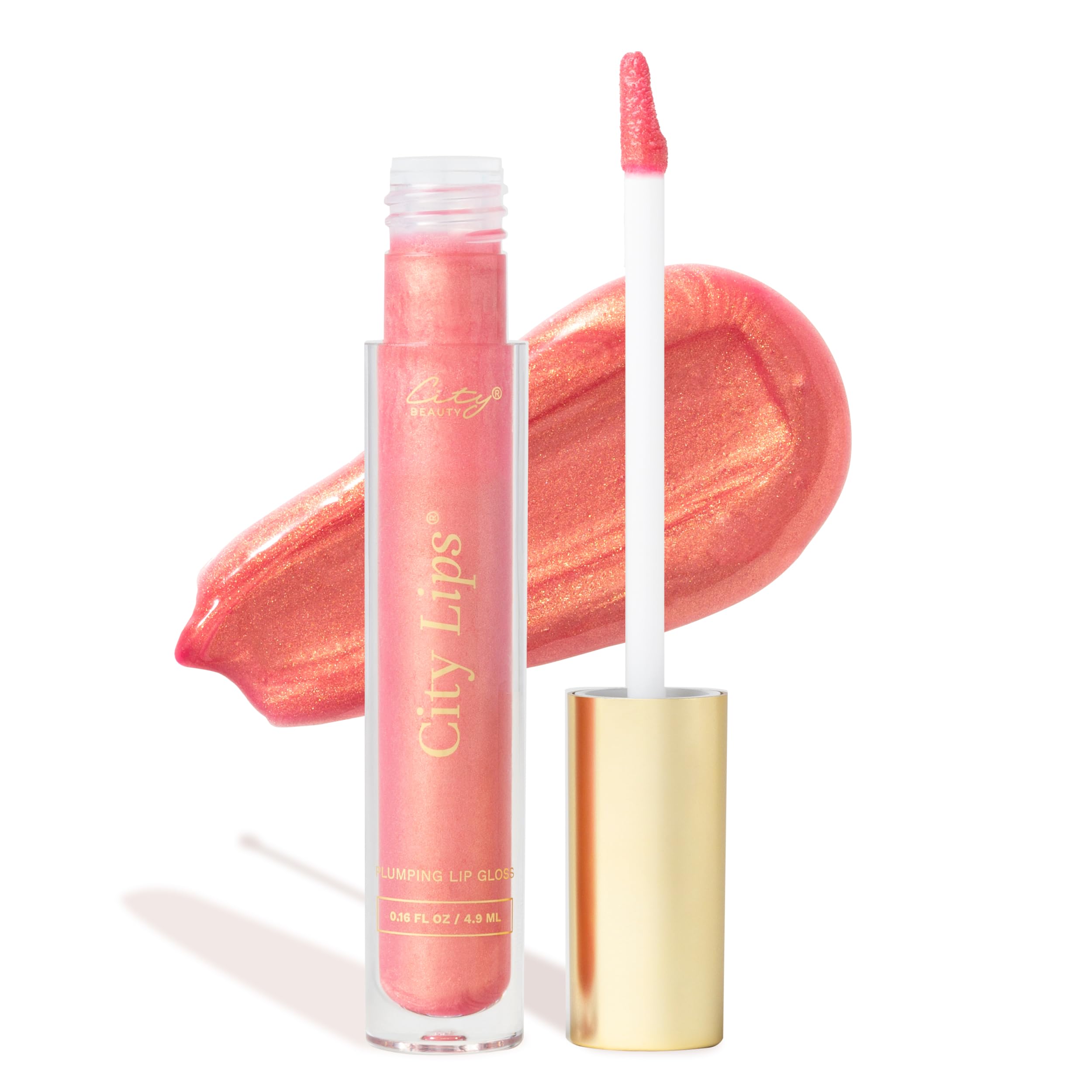 City Lips Sun Diego bottle shows a high-shine pink gloss for fuller lips