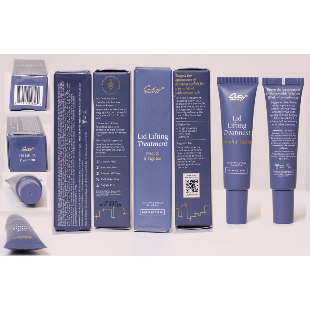 City Beauty Lid Lifting Formula clean beauty label closeup on packaging.