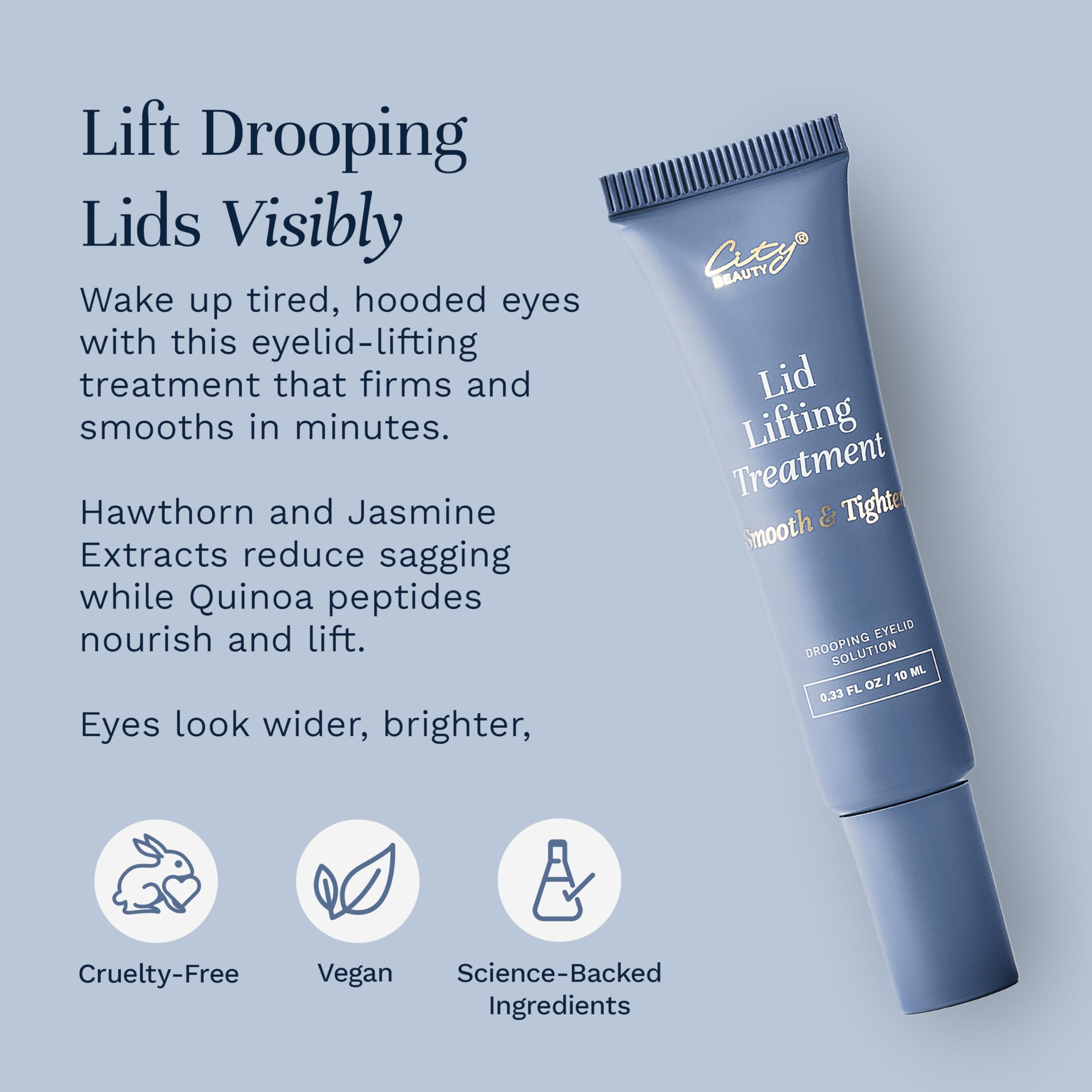 City Beauty Lid Lifting Formula hawthorn extract closeup highlighting botanical infusion.