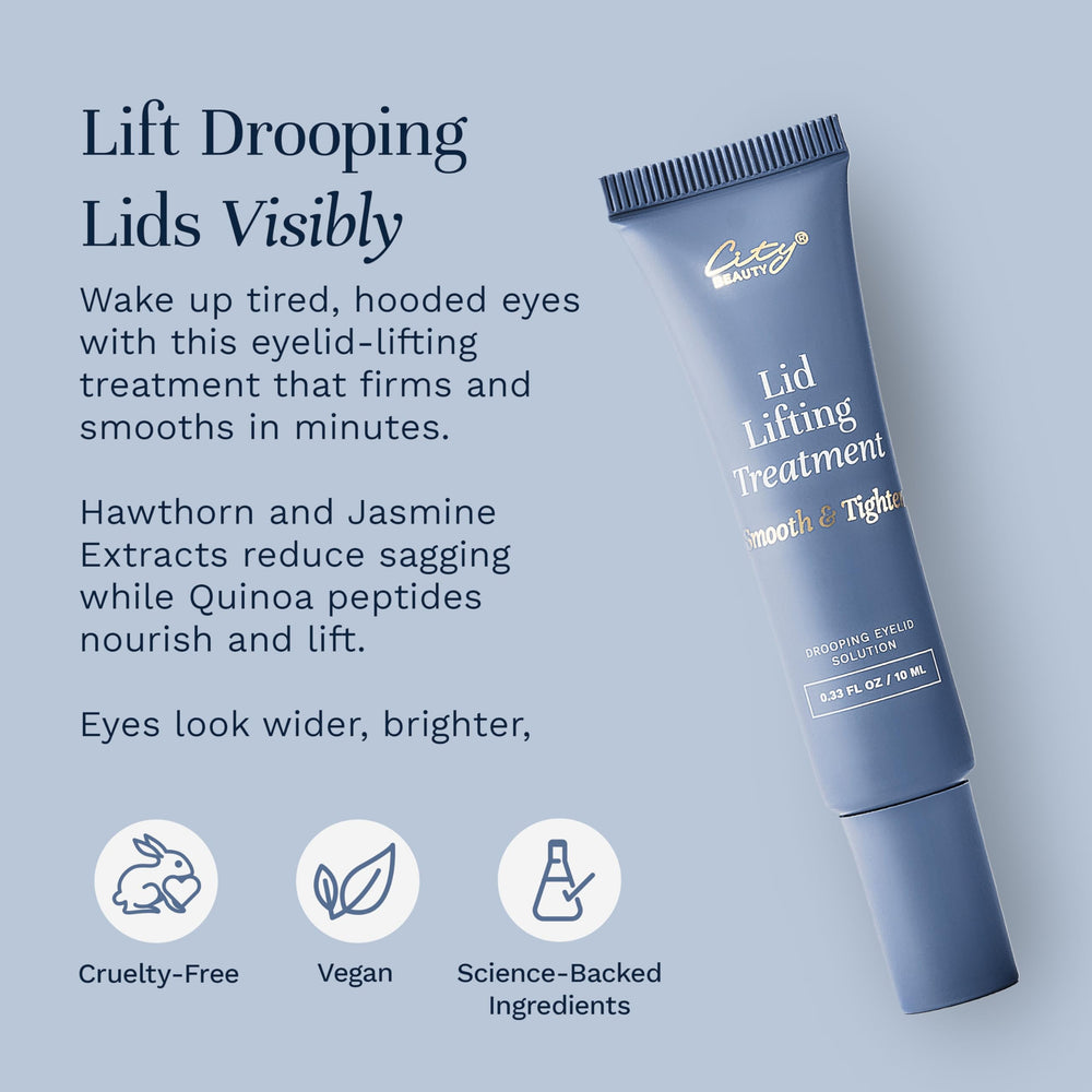 City Beauty Lid Lifting Formula hawthorn extract closeup highlighting botanical infusion.