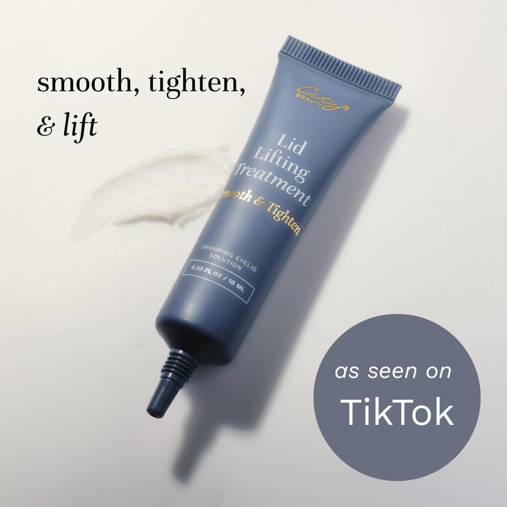 City Beauty Lid Lifting Formula texture swatch highlighting smooth, hydrating feel for delicate eye area.