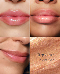 Lips wearing City Lips Nude York gloss with glossy, wet-look shine.