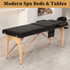 Civama massage table folded side view highlights compact transport and quick setup.