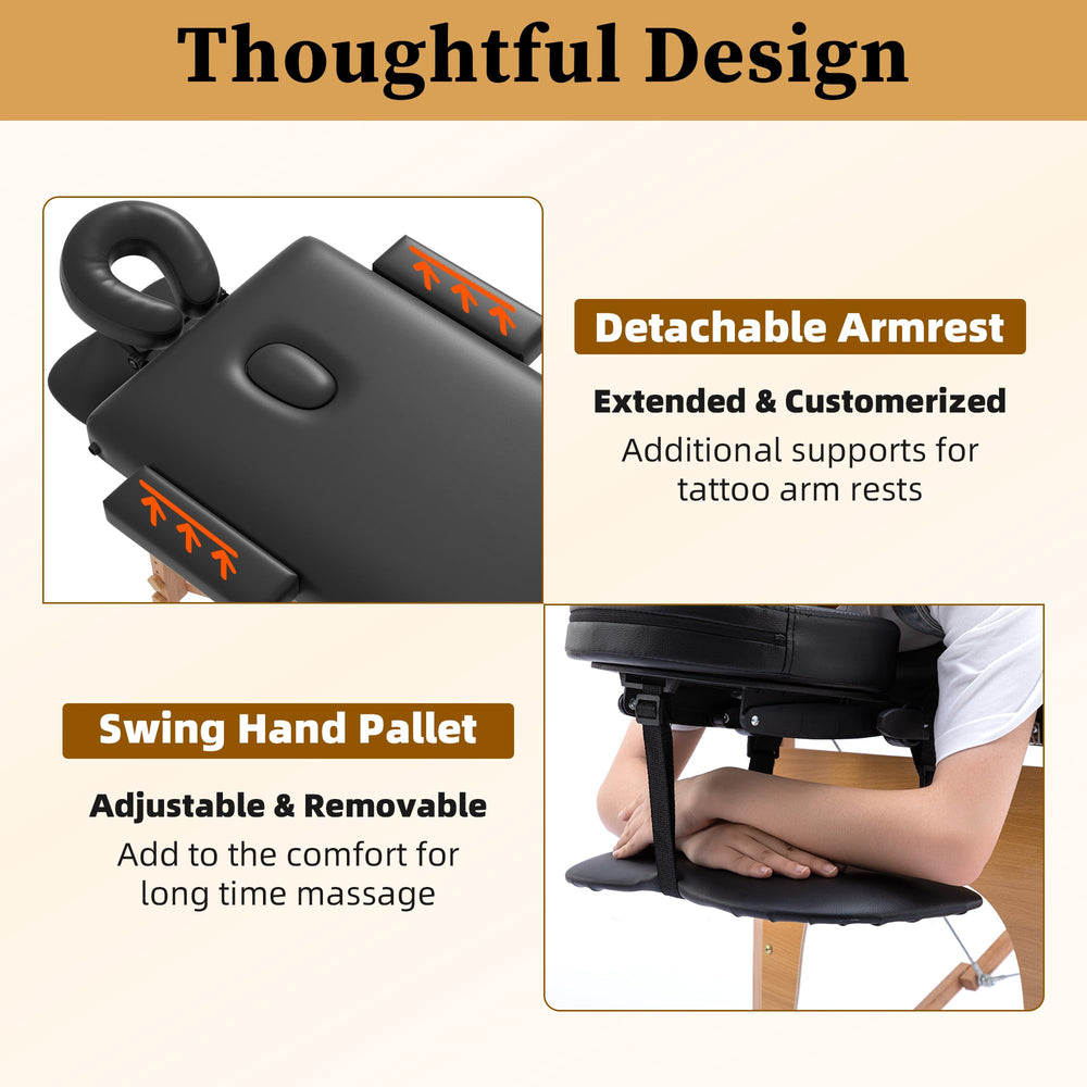 Civama massage table wooden frame detail emphasizes sturdy structure.