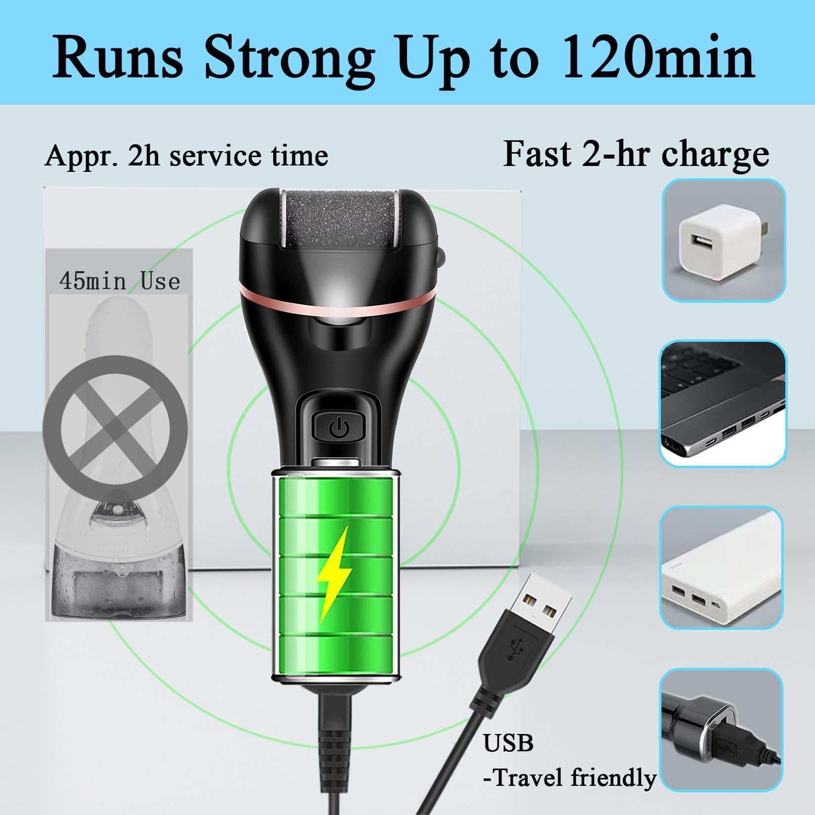 CIVYPRO foot file with digital display shows remaining battery clearly