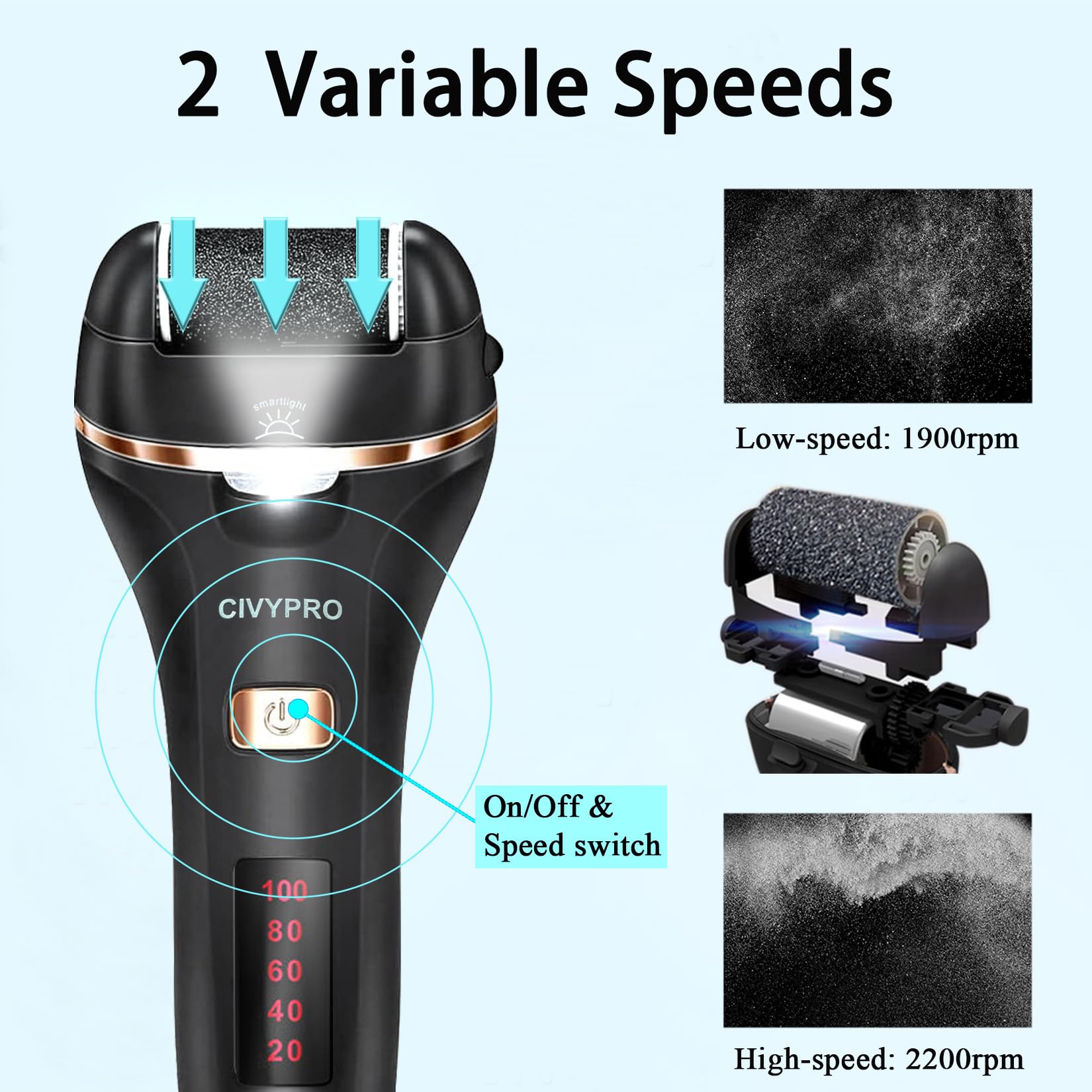 CIVYPRO device with indicator light showing battery status during use.