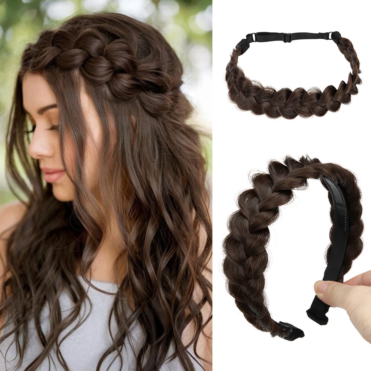 CJL HAIR diadema trenzada 2 piezas para un look natural y cómodo.
