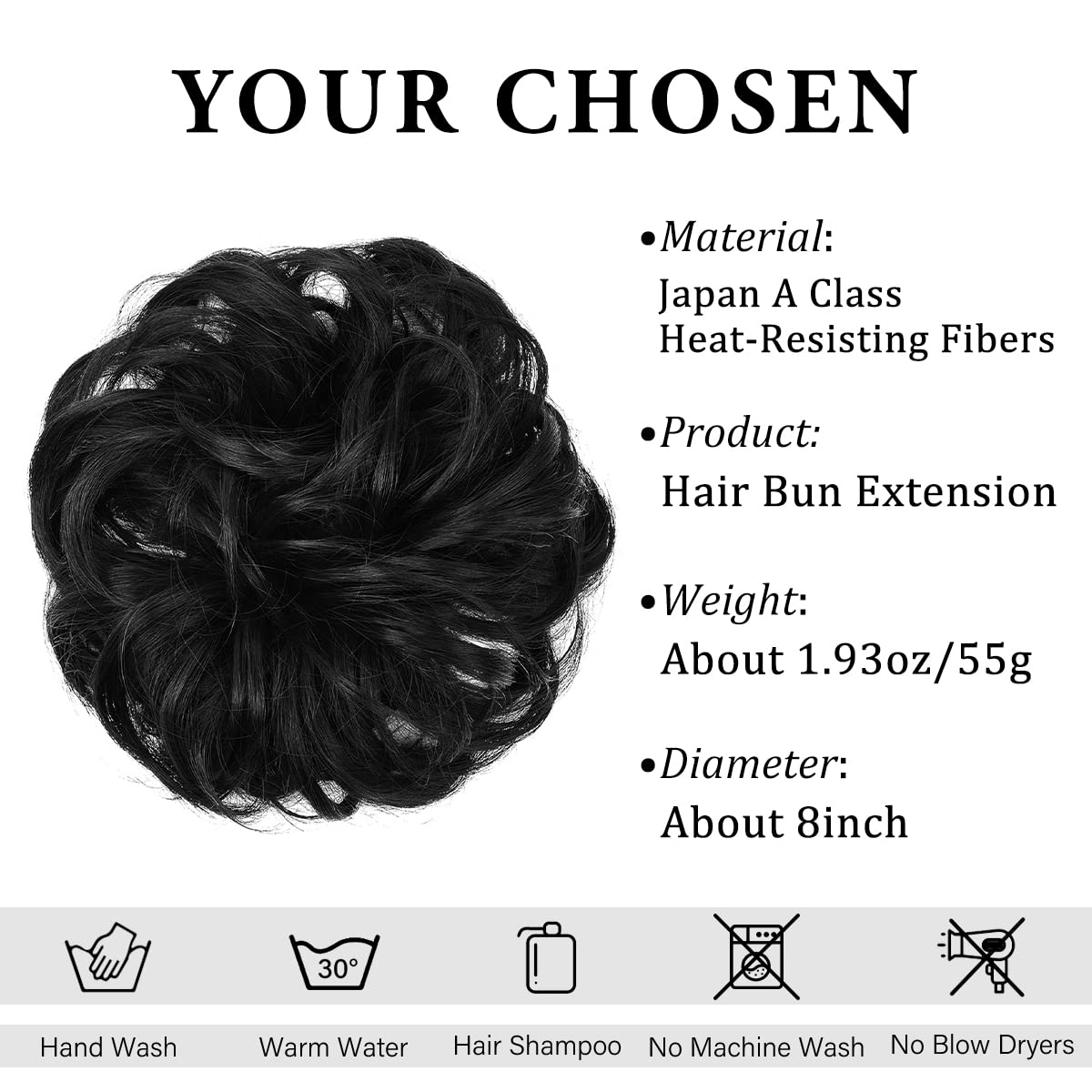 CJL HAIR large messy bun piece jet black elastic-fit wear for secure styling.