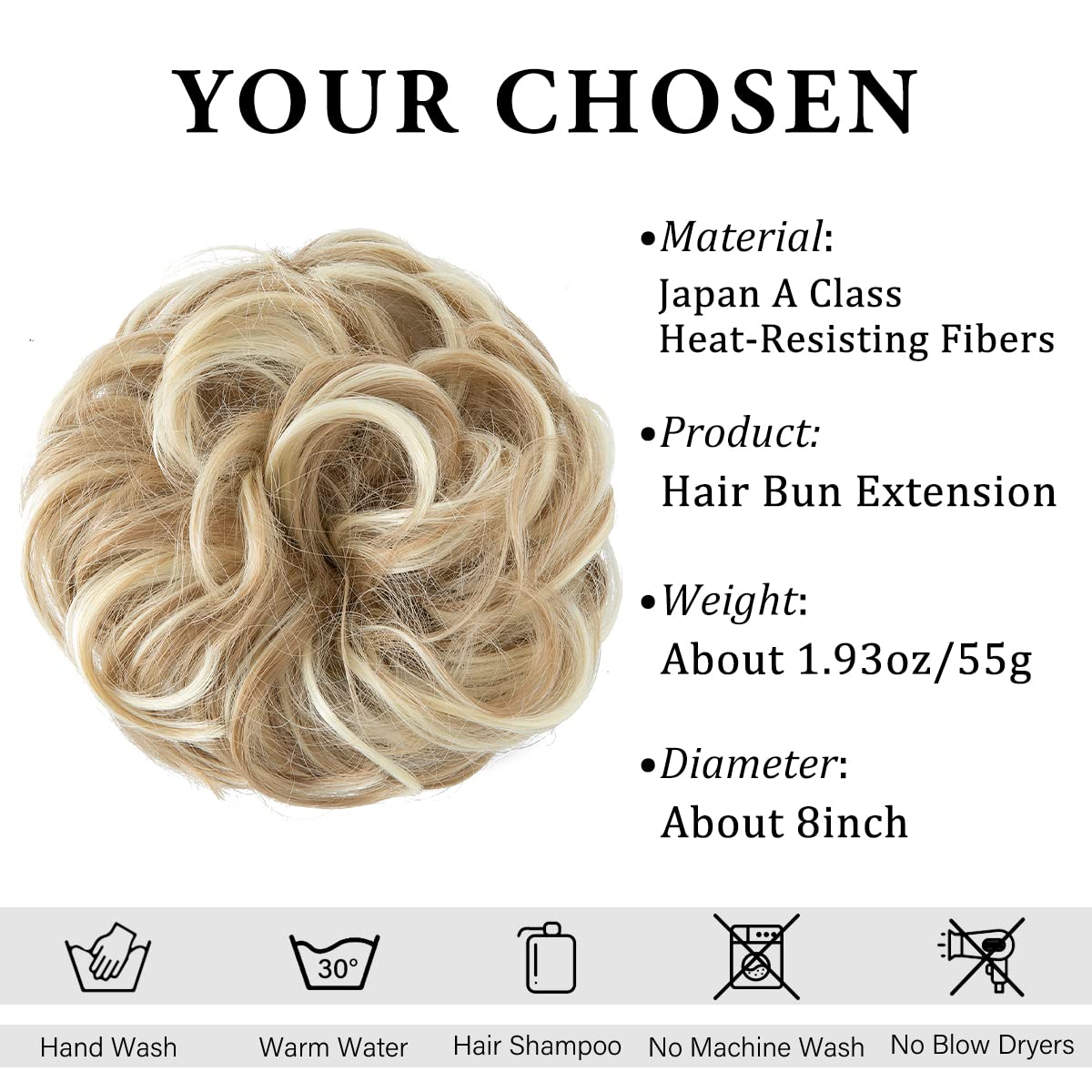 CJL HAIR large messy bun piece from side showing secure wrap.