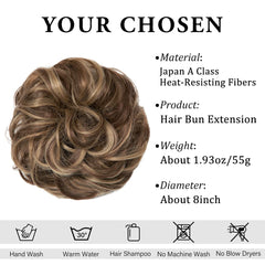 CJL HAIR synthetic chignon detail in brunette tone for versatile styling.