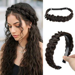 CJL HAIR braided headbands two-piece in dark brown for versatile daily wear.